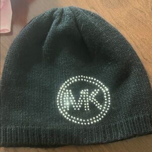 Michael Kors Kids Black Beanie with Rhinestone MK Logo
